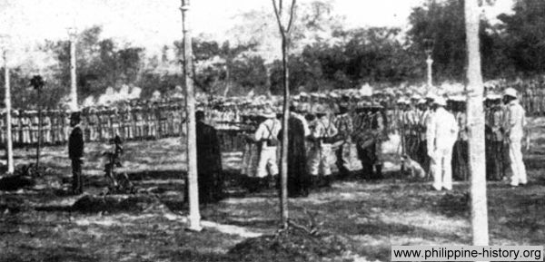 Photograph of the execution of Jose Rizal circa 1896.