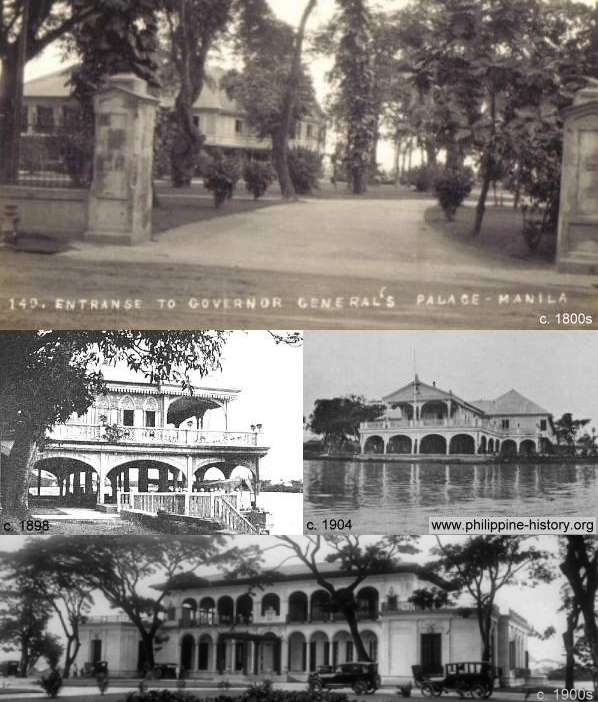 Montage of pictures of Malacanang Palace from late 1800s to early 1900s.