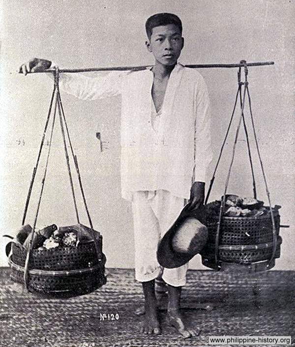Photo of street vegetable vendor in Manila in 1899.